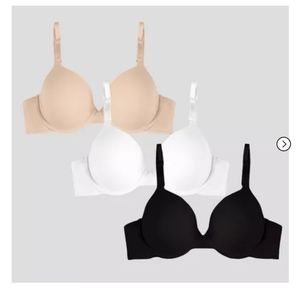 Bra's Set of 3 Fruit of the Loom Black White Tan Size 36 DD